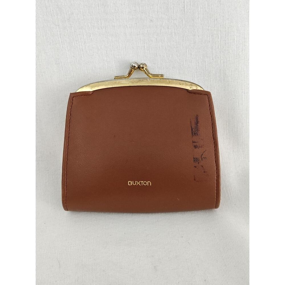 Vintage Buxton Coin Wallet Women's Brown Leather‎ Gold Kisslock 4"x4"